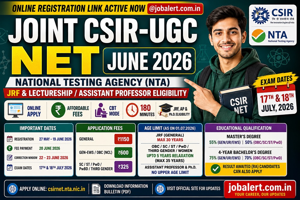 Read more about the article Joint CSIR UGC NET June 2026 Online Form: Eligibility, Exam Date & Apply Now @jobalert.com.in