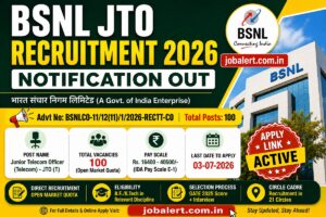 Read more about the article BSNL JTO Recruitment 2026: Notification Out for 100 Posts, Apply Online Link Active