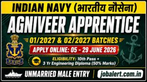 Read more about the article Indian Navy Agniveer Apprentice Recruitment 2026: Apply Online for 01/2027 & 02/2027 Batches